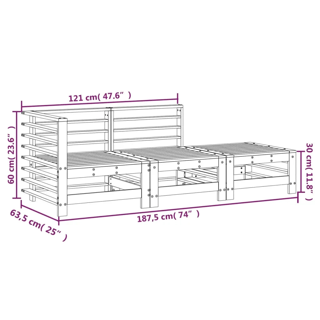 Set Salotto da Giardino 3 pz | Set di Mobili da Esterno Bianco in Legno Massello di Pino