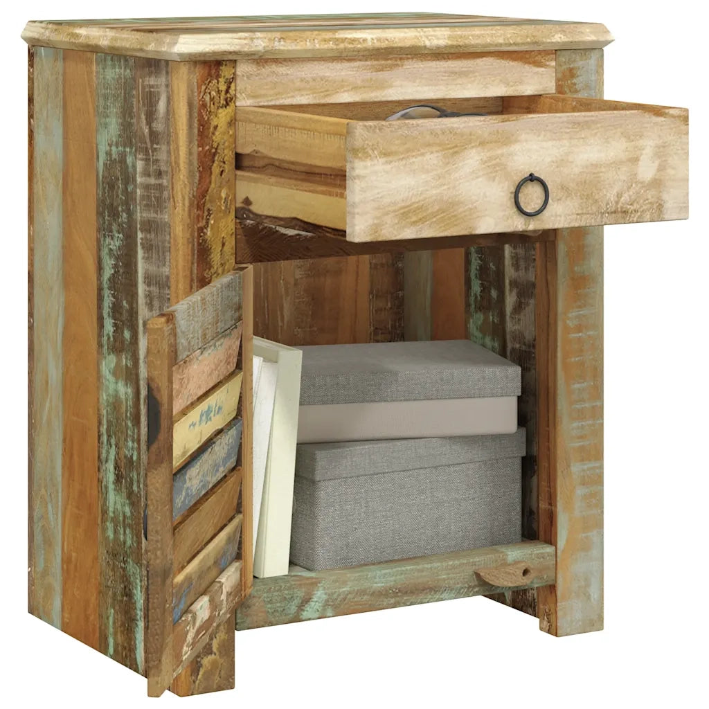 Tavolino Laterale con 1 Cassetto e 1 Anta in Legno di Recupero 240950