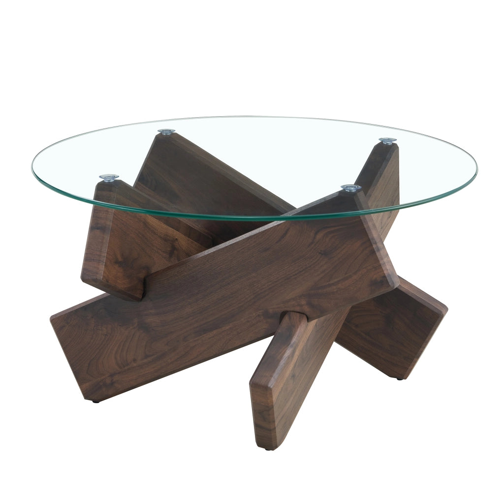 Tavolino da Caff¨¨ Rotondo ¨C Xylo ¨C Vetro Temperato e Legno Noce, 79 cm
