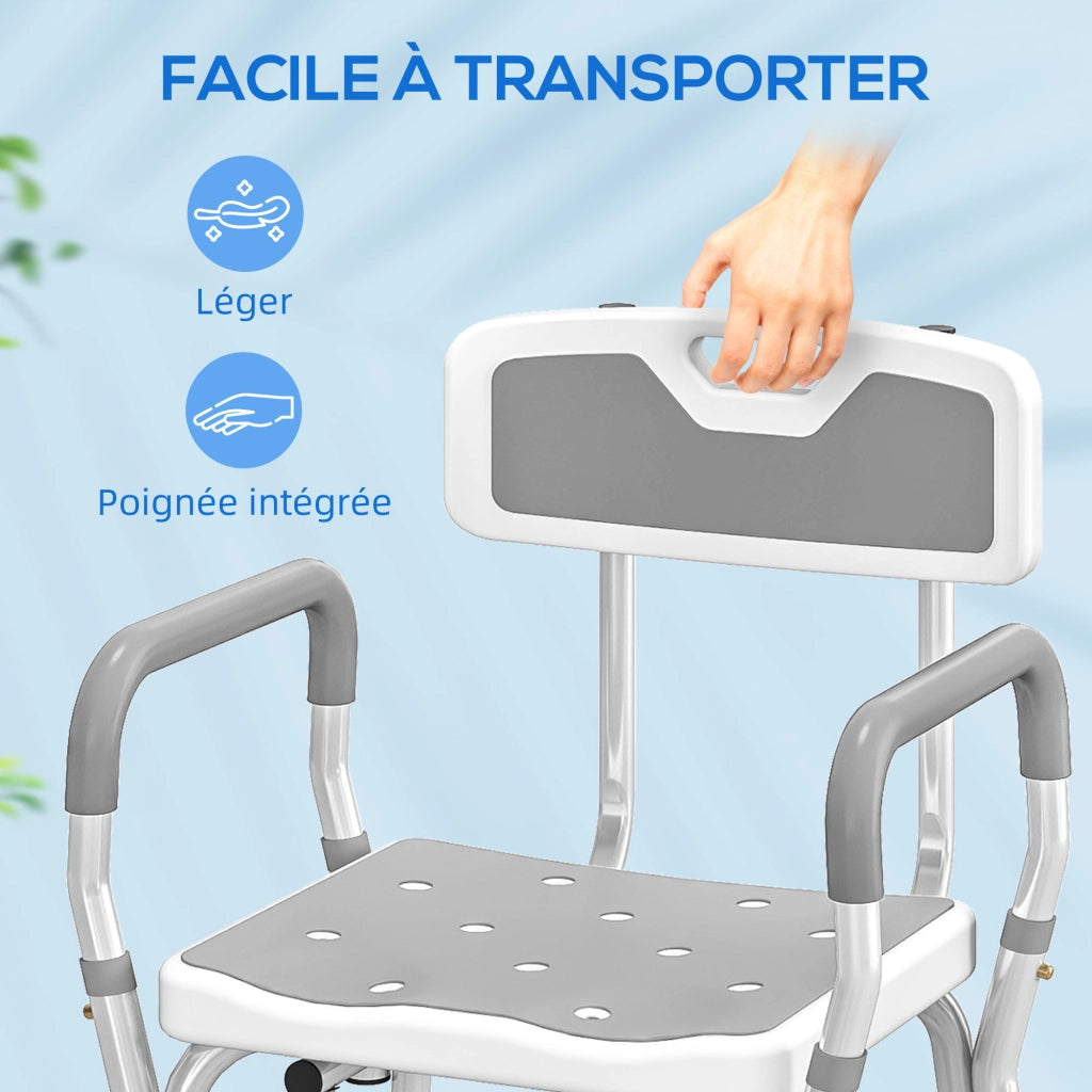 Sgabello da doccia ergonomico regolabile ¨C Xylo ¨C bianco e grigio 56,5x53,5x87 cm