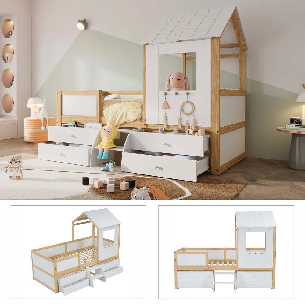 Letto mezzanino - Xylo - 90x200 cm 4 cassetti bianco