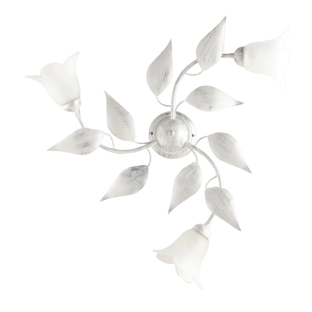 Plafoniera Olga 3 Luci Bianco Argento Ferro Battuto Vetro BeLight