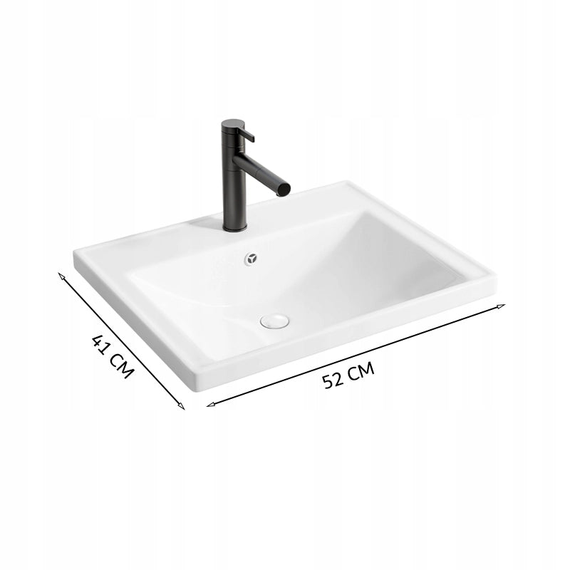 LAVABO IN CERAMICA BIANCO DA INCASSO NEL PIANO DI LAVORO RETTANGOLARE 52 x 41 CM
