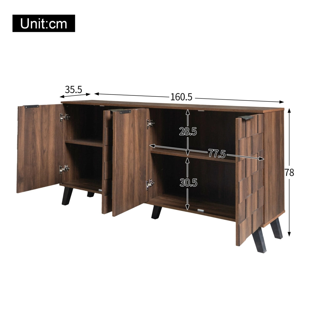 Sideboard a 4 ante 160;5 x 35;5 x 78 cm in legno scuro; con ripiani regolabili