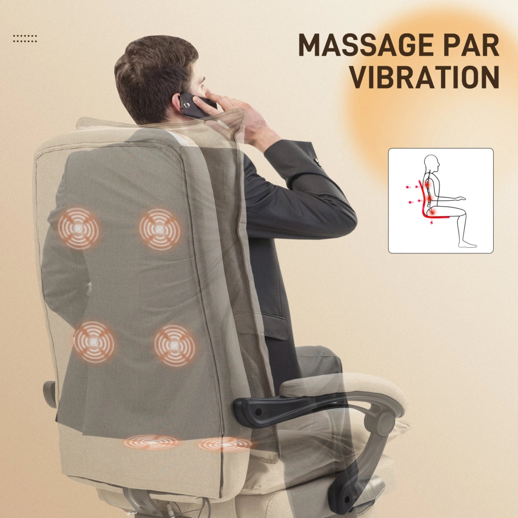 Poltrona da Ufficio Massaggiante ¨C Xylo ¨C Beige con Poggiapiedi e Schienale Reclinabile