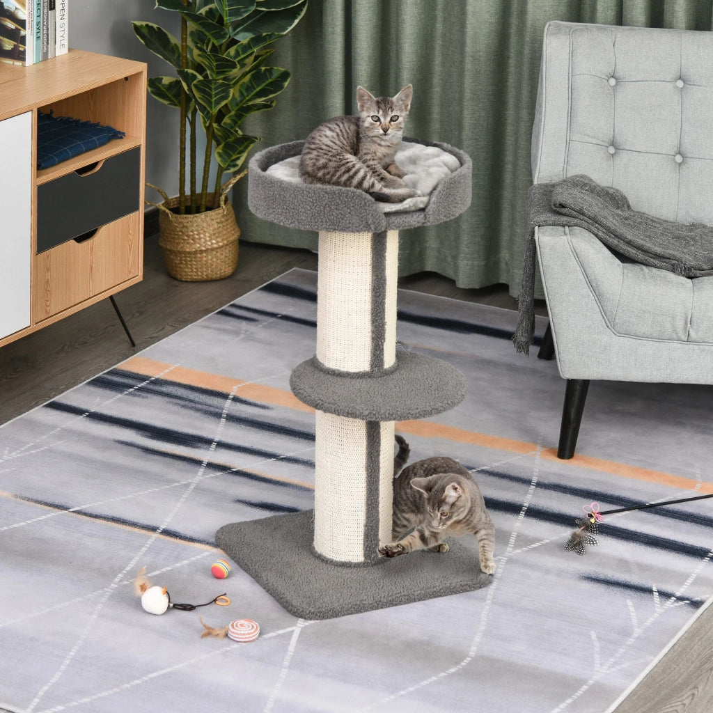 Albero per Gatti 3 Livelli con Piattaforma e Sisal ¨C zephmum ¨C Grigio 45x45x91 cm