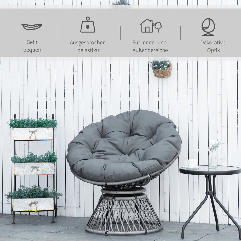 Poltrona Papasan in rattan grigio con cuscino girevole 360¡ã ¨C Xylo ¨C 87x97x86 cm