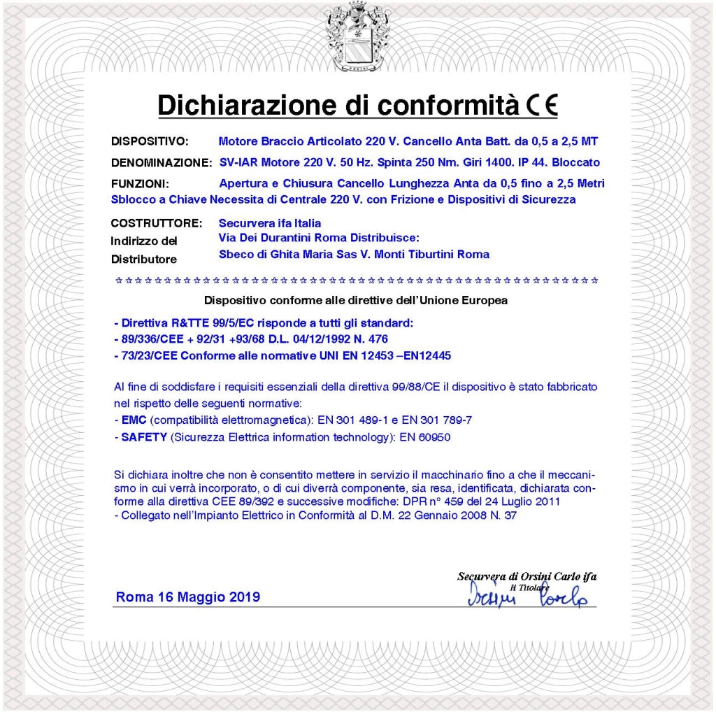 Motori Cancello Elettrico 220 V Braccio Articolato Ricambio Cancello Automatico 5 MT 2 Ante Battenti da 0,5 Fino a 2,5 Metri Centrale 6 Radiocomandi Fotocellule
