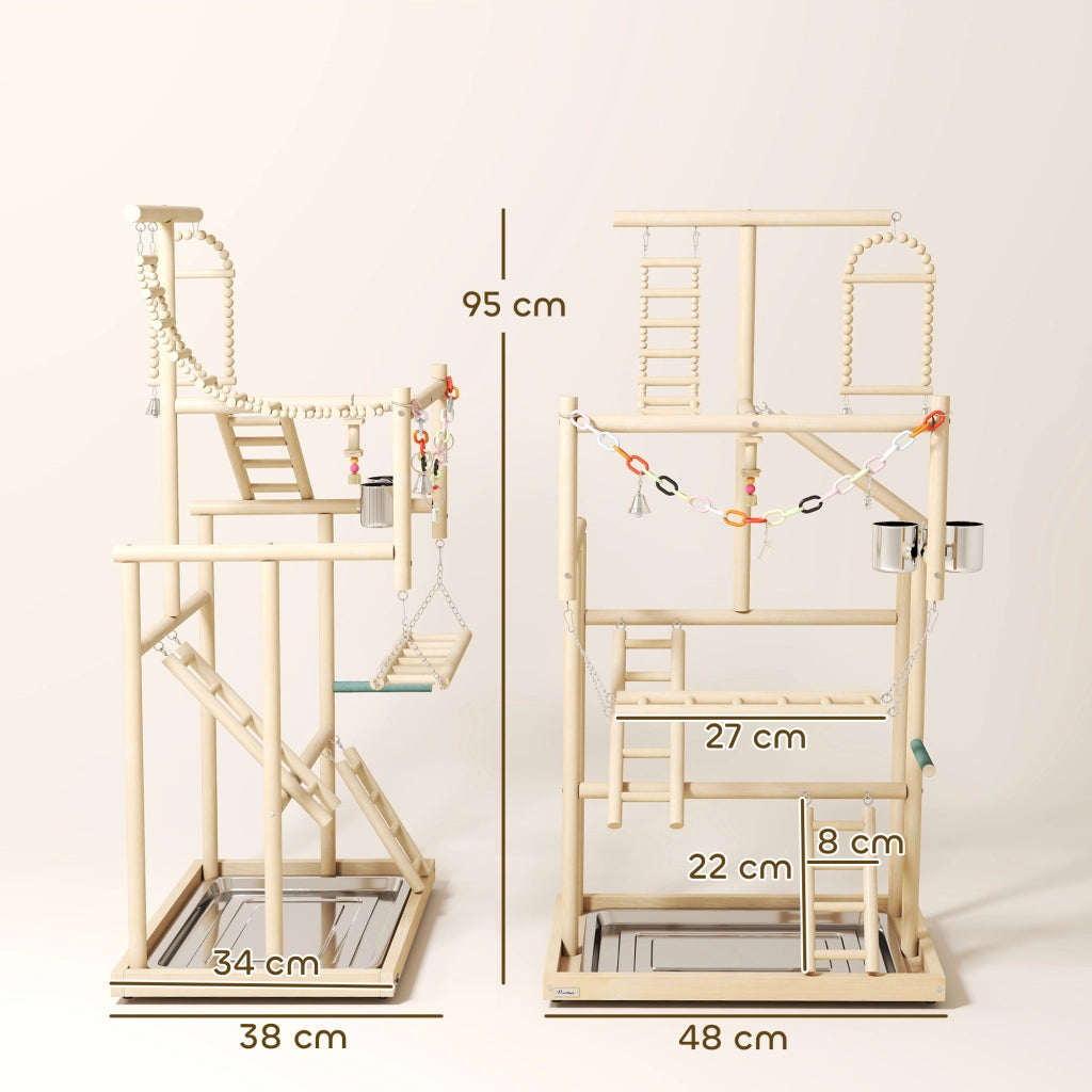 Trespolo per Pappagalli 48x38x95 cm con Giochi Vassoio Rimovibile e Posatoi in Legno Naturale