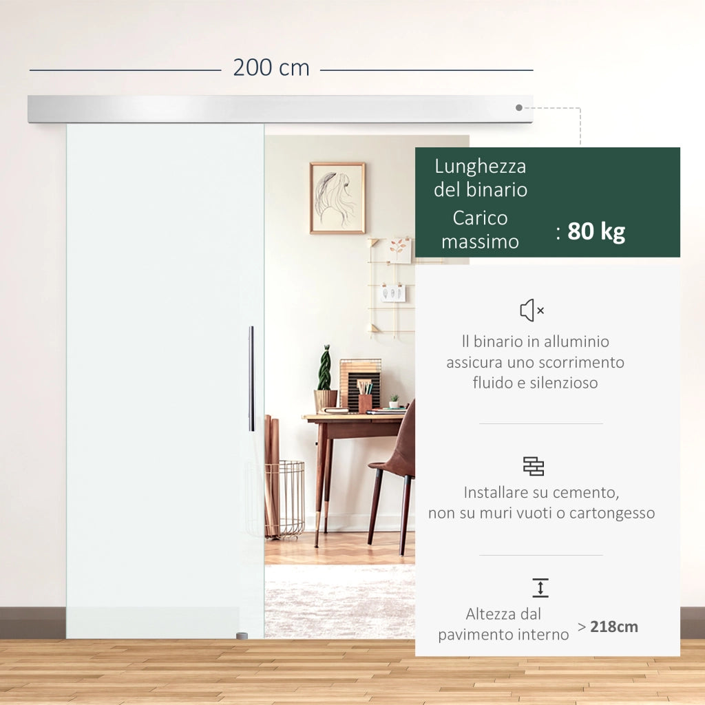 Porta Scorrevole in Vetro Smerigliato ¨C zephmum ¨C Grigio 205x90x0.8cm