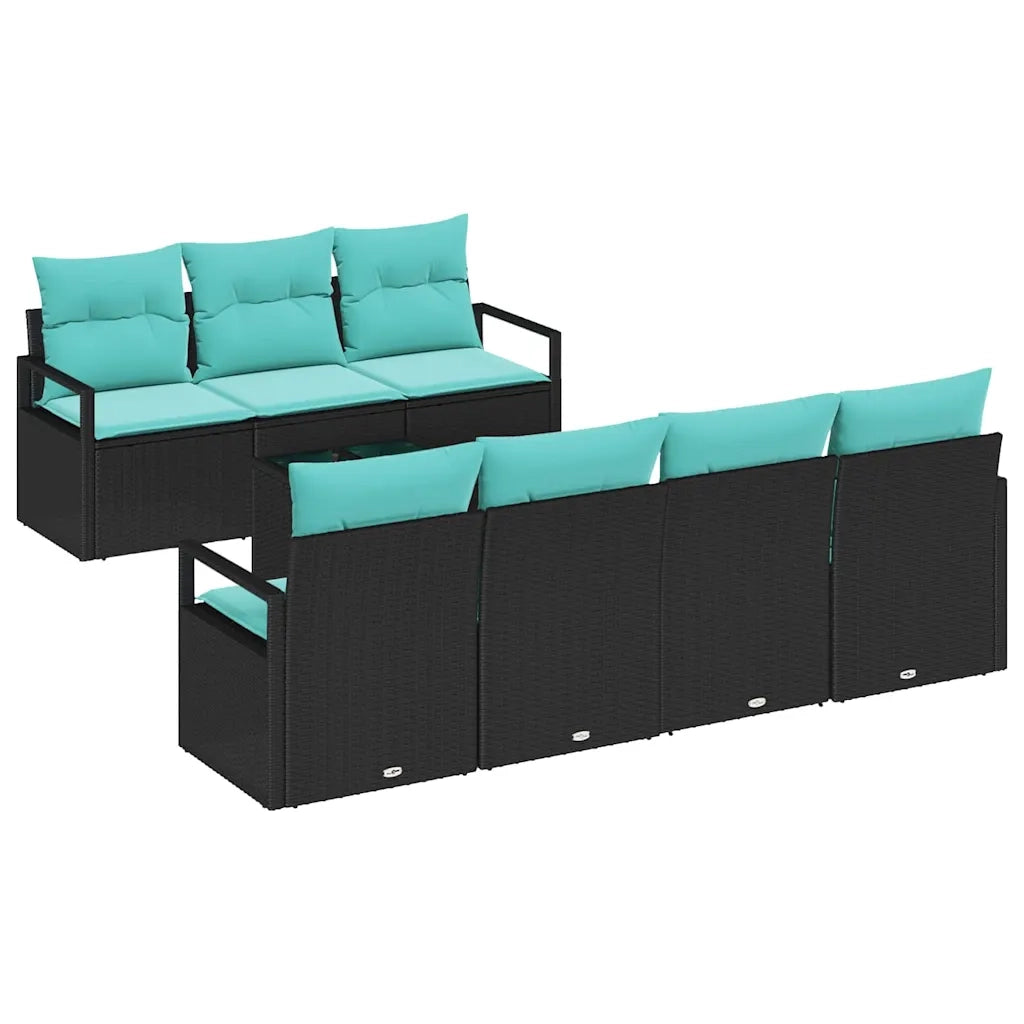 Set di divani con cuscino 8 pcs Nero e Turchese polyrattan 3346296