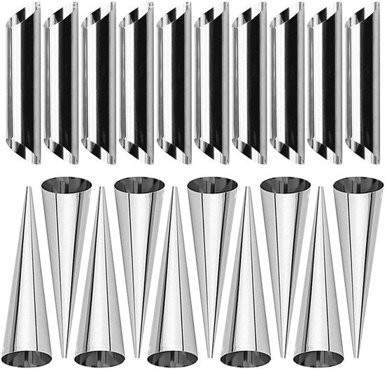 Forme per cannoli in acciaio inossidabile - 20 pezzi - Mould per cannoli - Conica - Forme tubolari - Durissime - Superficie antiscivente - Forme per cannoli