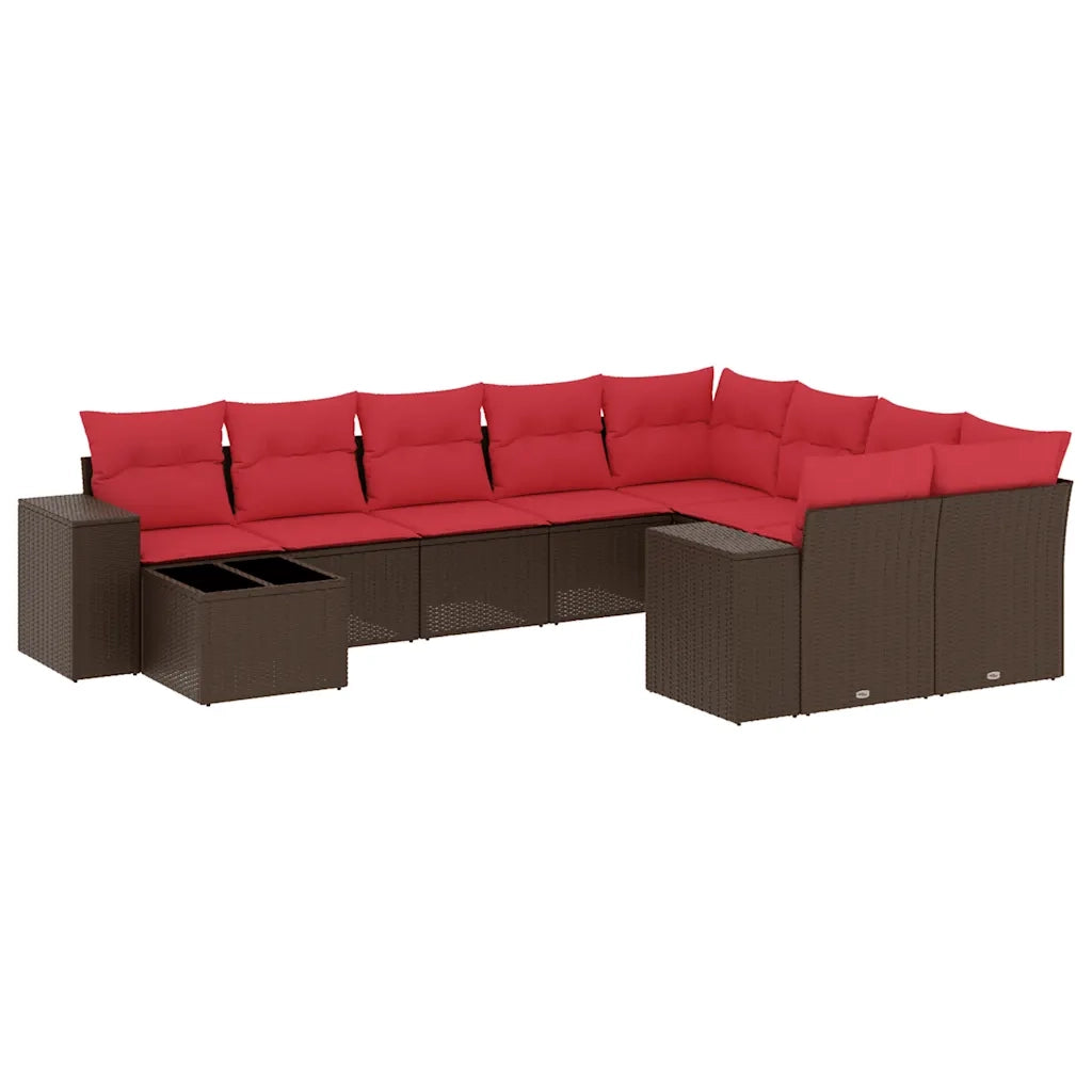 Set Divani da Giardino 10 pz con Cuscini Marrone in Polyrattan 3223063