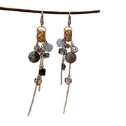 Orecchini vintage con sfera di cristallo blu e nappa