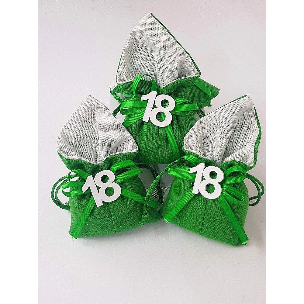 Trade Shop - Set 12pz Sacchetto Colorato Numero 18 Anni Juta 10x13cm Bomboniera Portaconfetti -