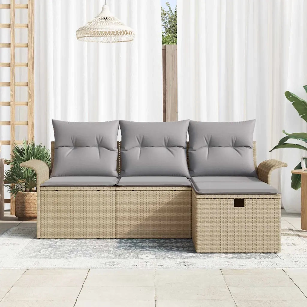 Set Divano da Giardino con cuscino 4 pz-Sofa da Giardino-Divanetto da esterno Beige Poly Rattan 872756