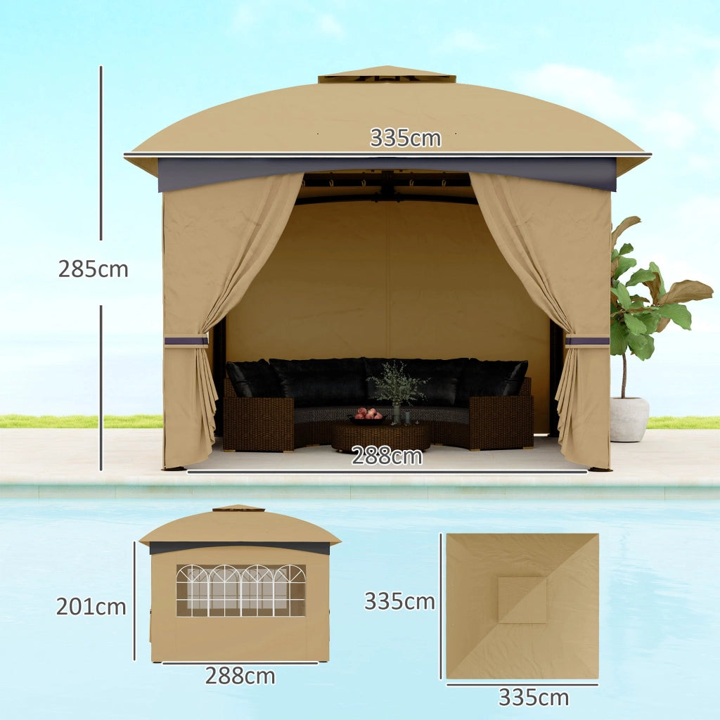 Gazebo da Giardino 335x335x285 cm Protezione UV e Tetto a 2 Livelli Beige