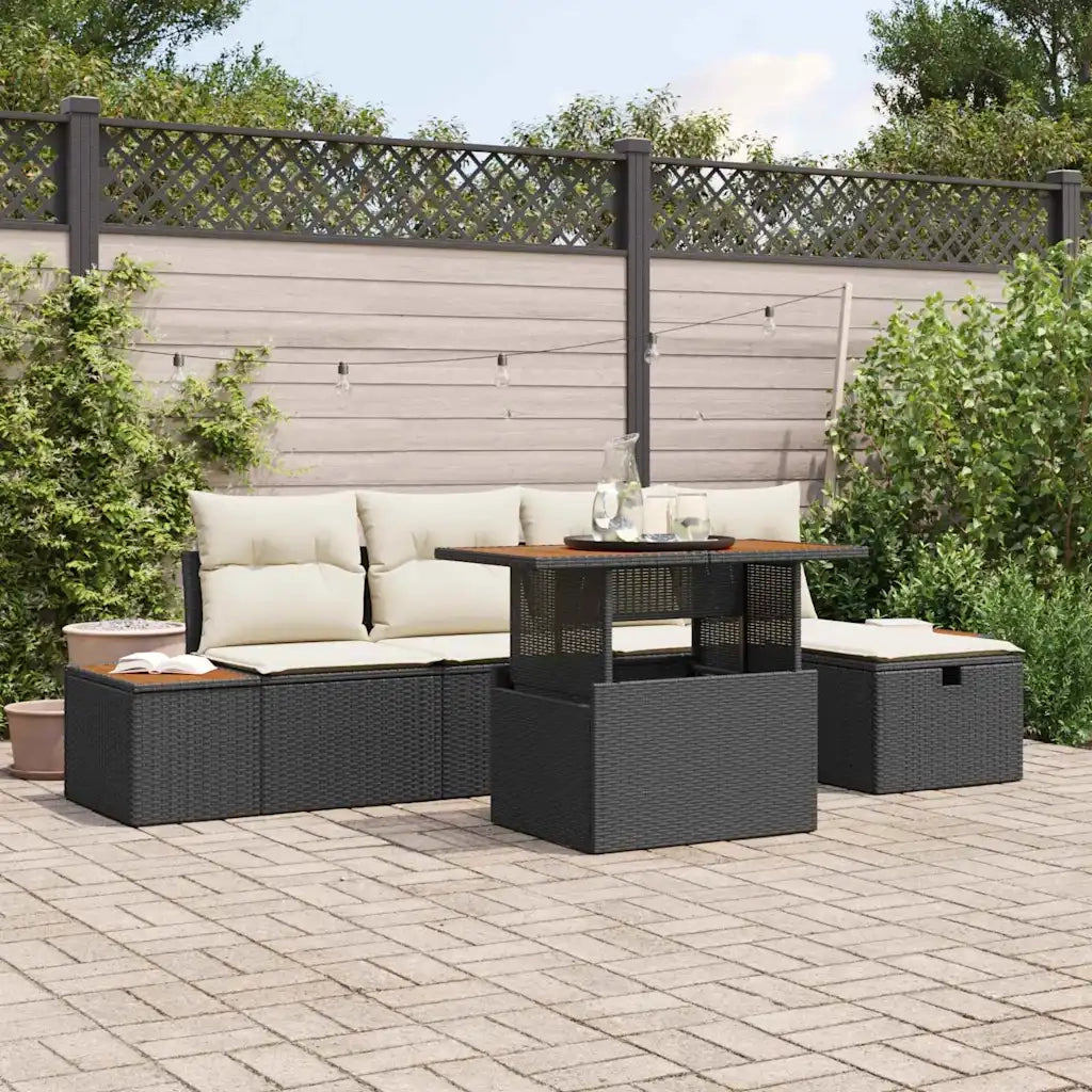 Set Divano da Giardino con cuscino 6 pcs Nero polyrattan