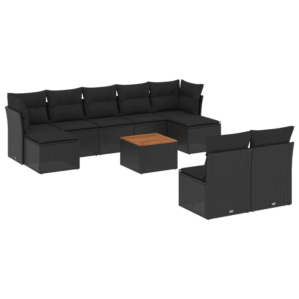 Set Divani da Giardino 10pz con Cuscini in Polyrattan Nero 3256188
