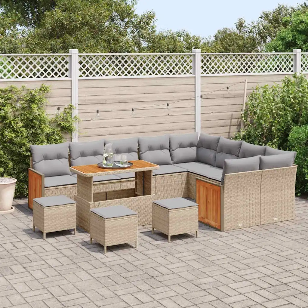 Set Divano da Giardino 14 pcs Beige e Grigio Chiaro polyrattan