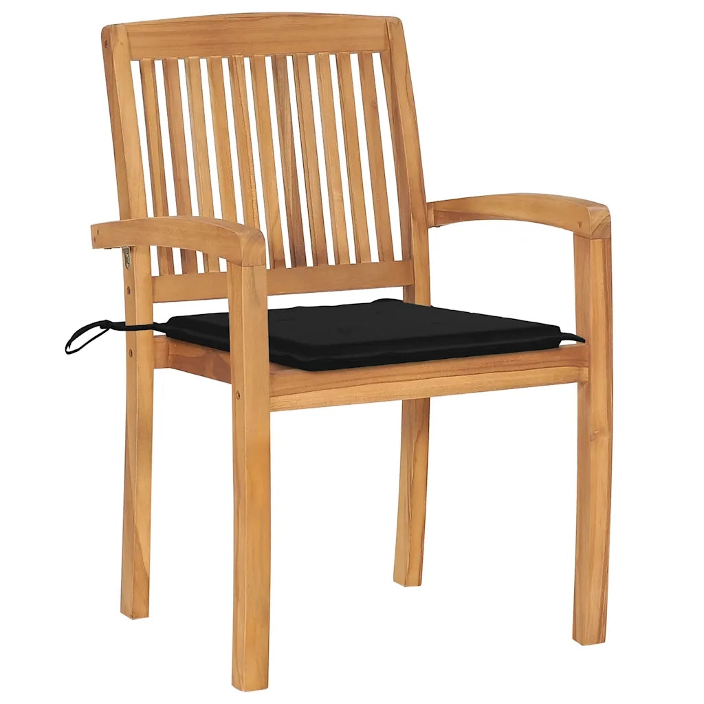 Sedie da Giardino Impilabili 4 pz con Cuscini Massello di Teak 3073217