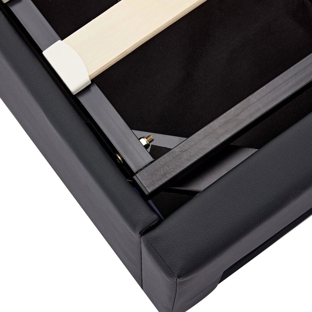 Letto Imbottito con LED e Contenitore ¨C MINIMAL ¨C 90x200, USB, Similpelle Nero