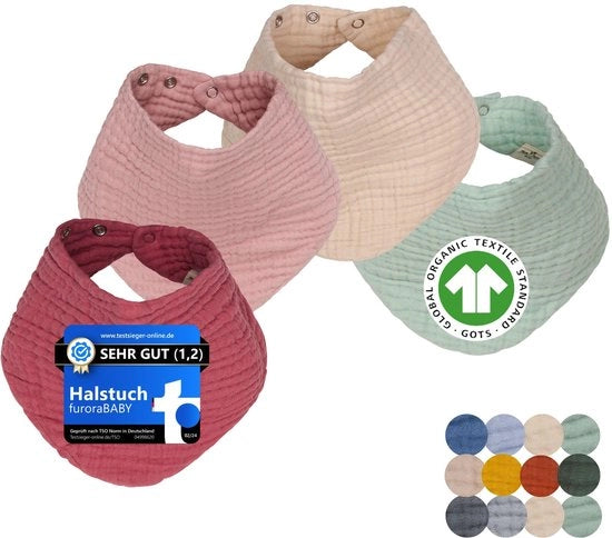 Slabbetto per Bambini in Cotone Biologico (GOTS & Oeko-Tex 100) | Grande Slabbetto per Bambini da 0 a 4 Anni, Slabbetti per Bambini Nuovi (Femmine e Maschi) - 4 Anni | Sciarpa per Bambini in Cotone (Rosso)