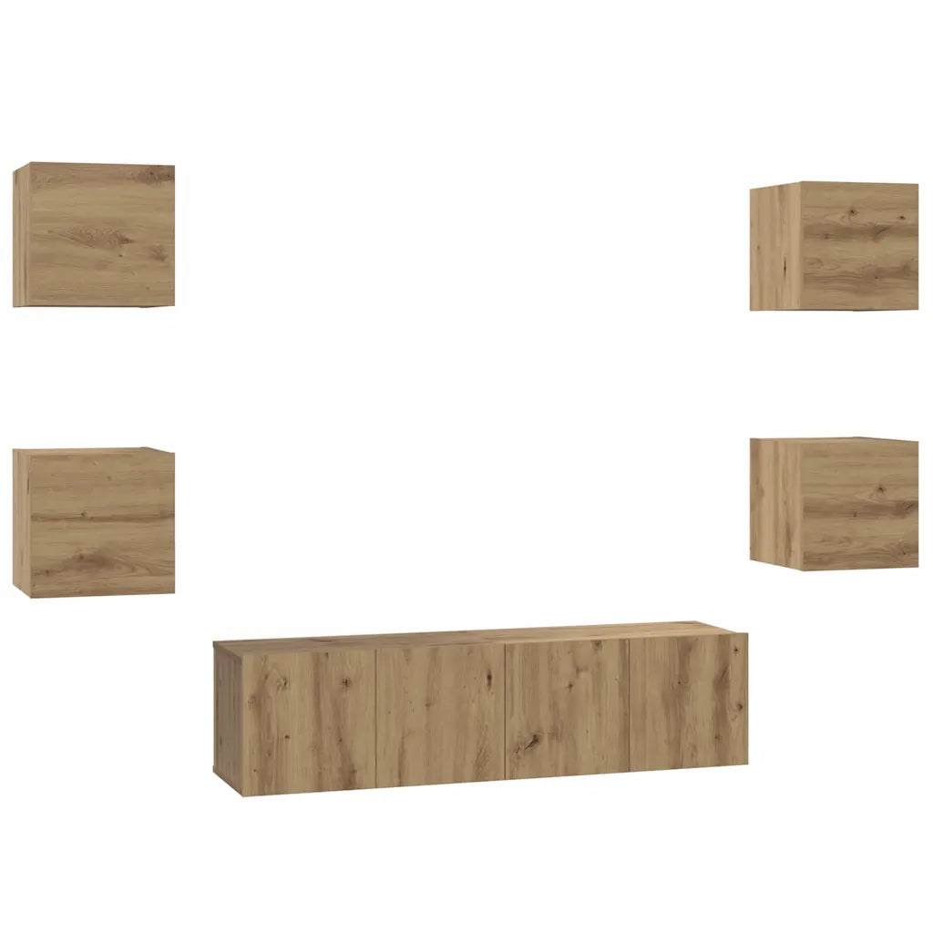 Set mobile TV 6 pz-Credenza per TV Rovere artigianale Legno multistrato 175961