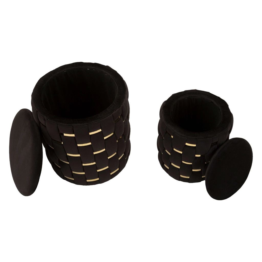 Kasane, Pouf Contenitore set da 2, 37x37x42h cm Nero