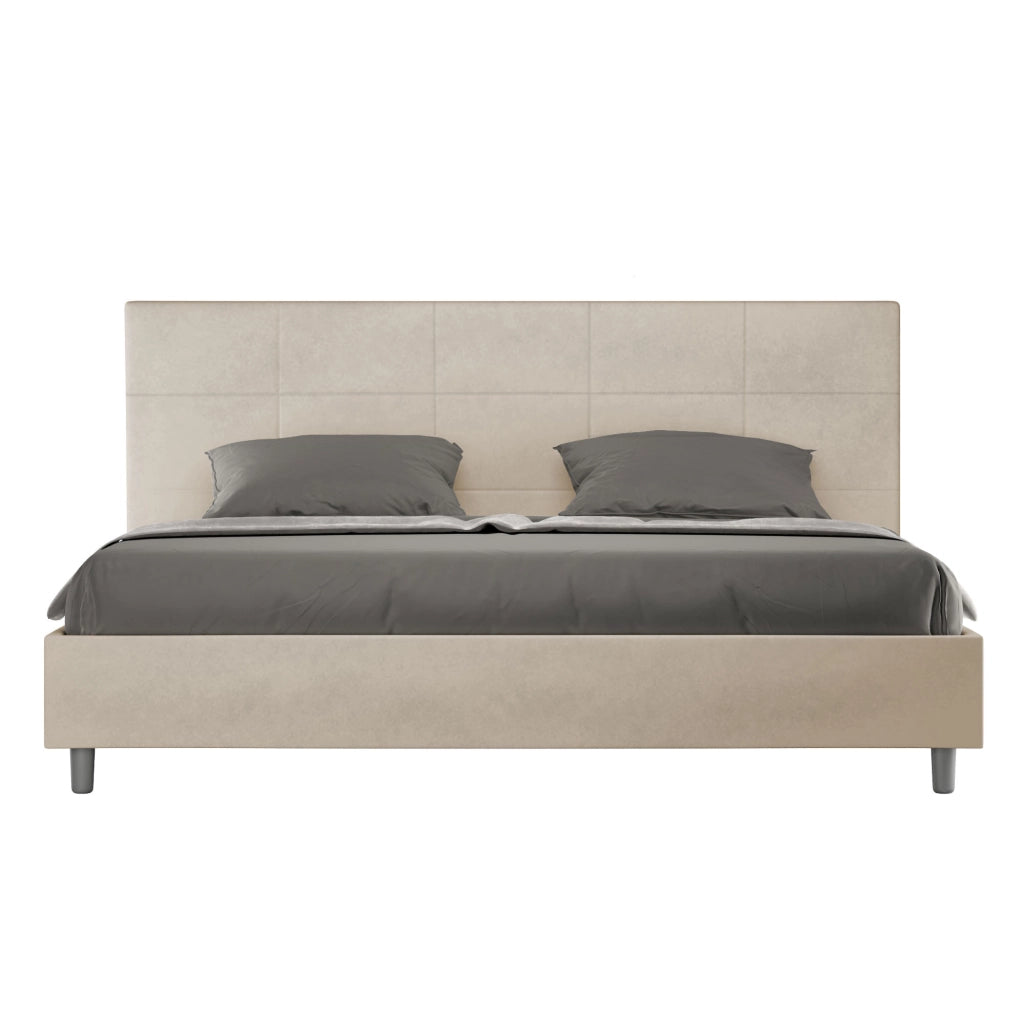 BS COM Letto matrimoniale king size senza rete imbottito 190x190 microfibra sabbia