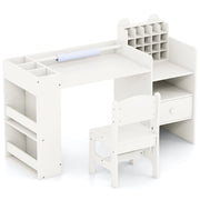 Set tavolo e sedia per bambini con porta rotolo carta rimovibile con mobile cubo, Tavolo lettura e disegno Bianco