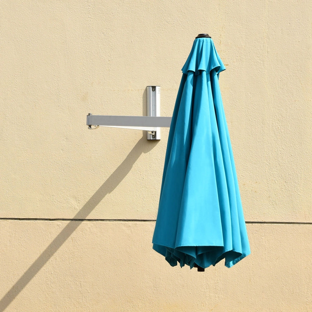 Ombrellone da muro per giardino inclinabile con asta regolabile, Ombrellone decentrato da parete 244cm azzurro
