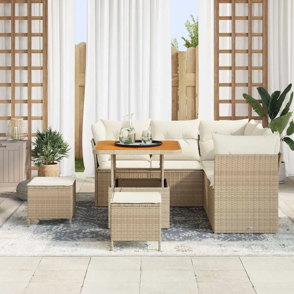 Set Divano da Giardino 8 pcs Beige polyrattan