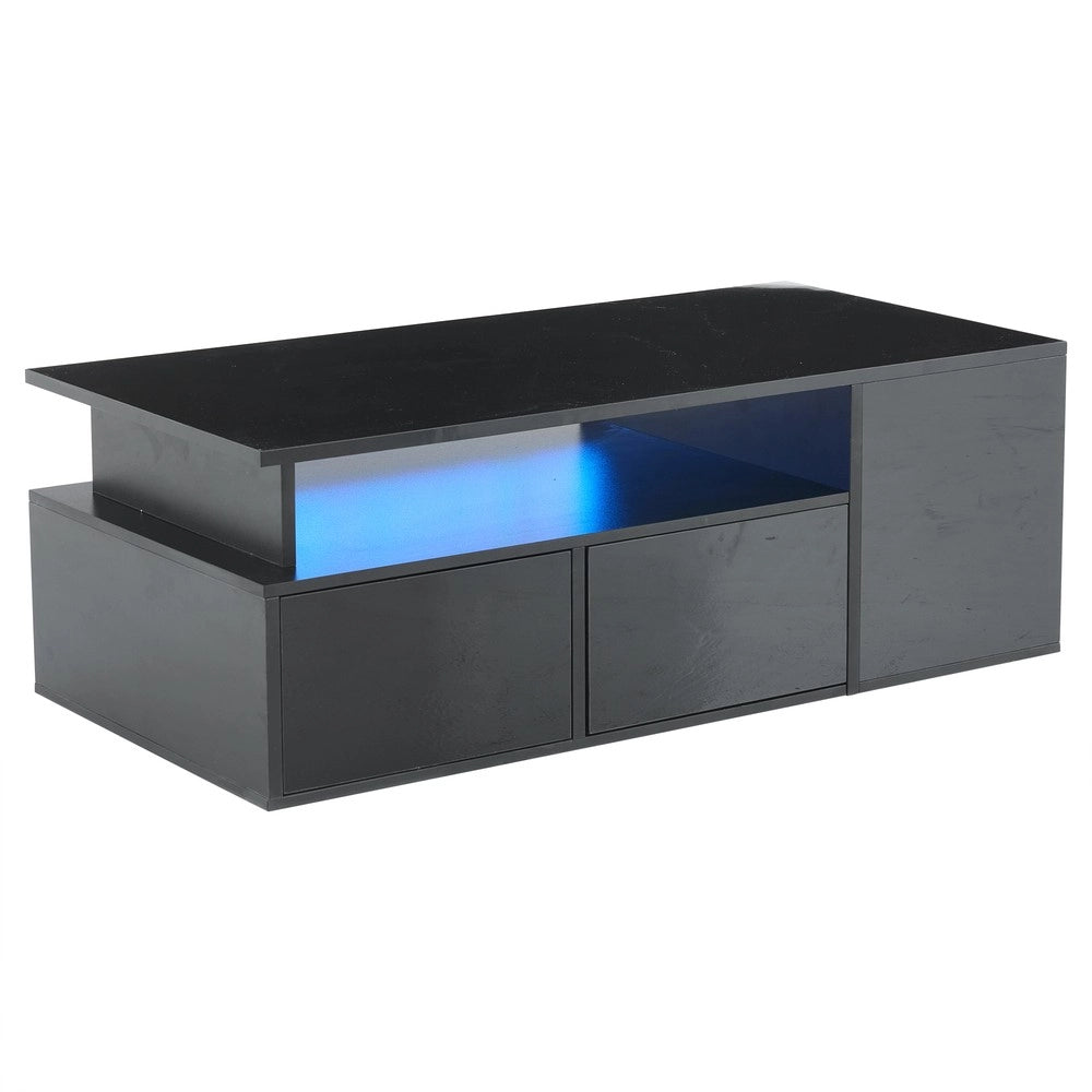 Tavolino da Caff¨¨ con LED e 2 Cassetti ¨C MINIMAL ¨C Nero, 100x50x35