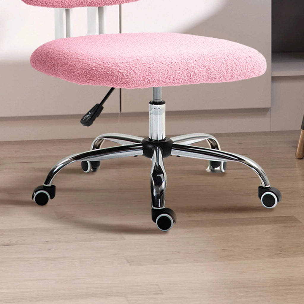 Sedia da ufficio girevole regolabile in altezza senza braccioli con schienale medio in poliestere rosa 48 × 53 × 80-90 cm