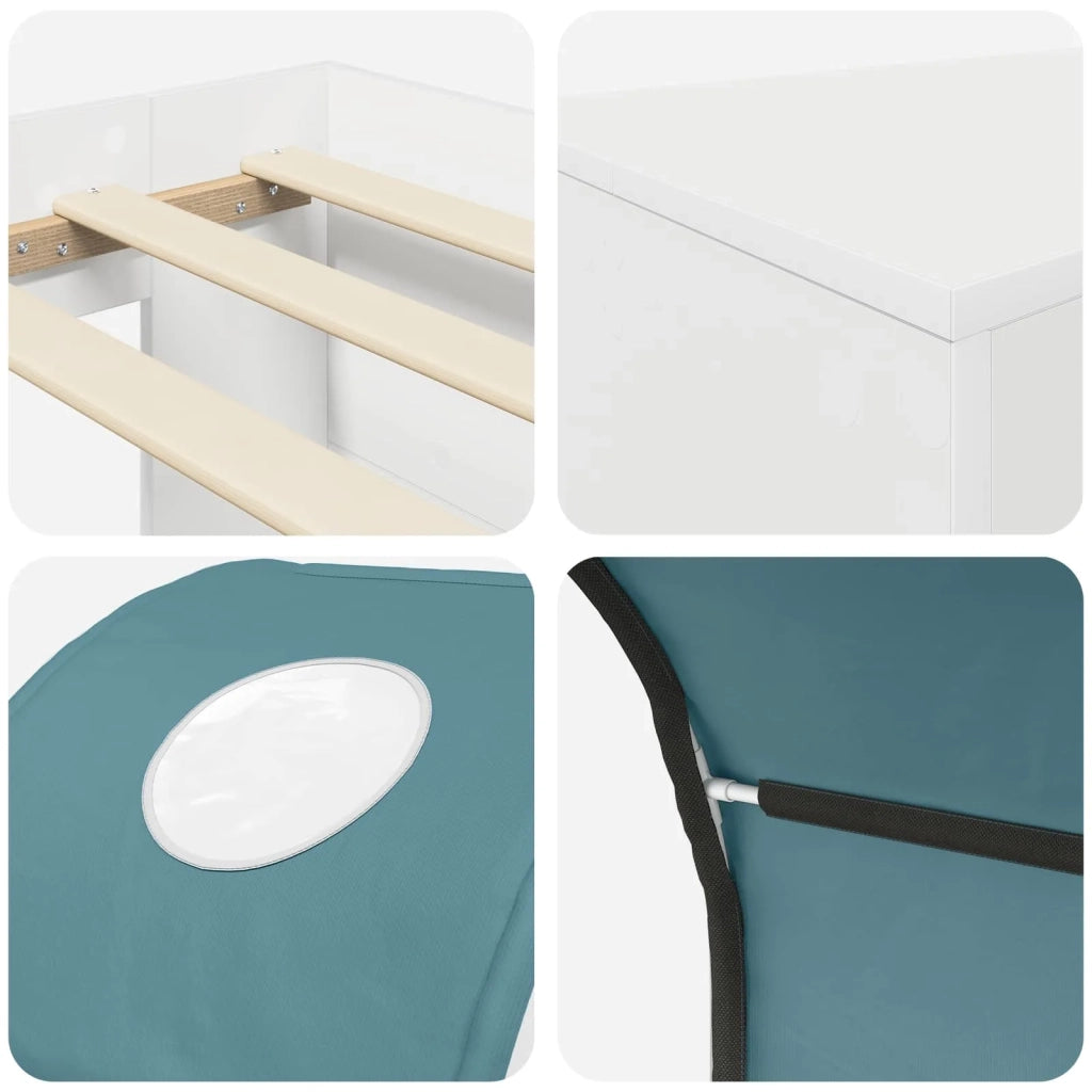 Letto singolo | Letto per adulti | Letto con Tunnel 3 pcs Bianco e azzurro Legno multistrato
