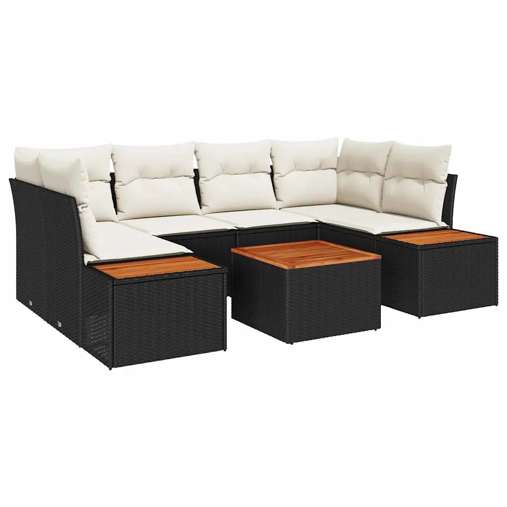 Set Divano da Giardino con cuscino 6 pcs Nero Poly Rattan