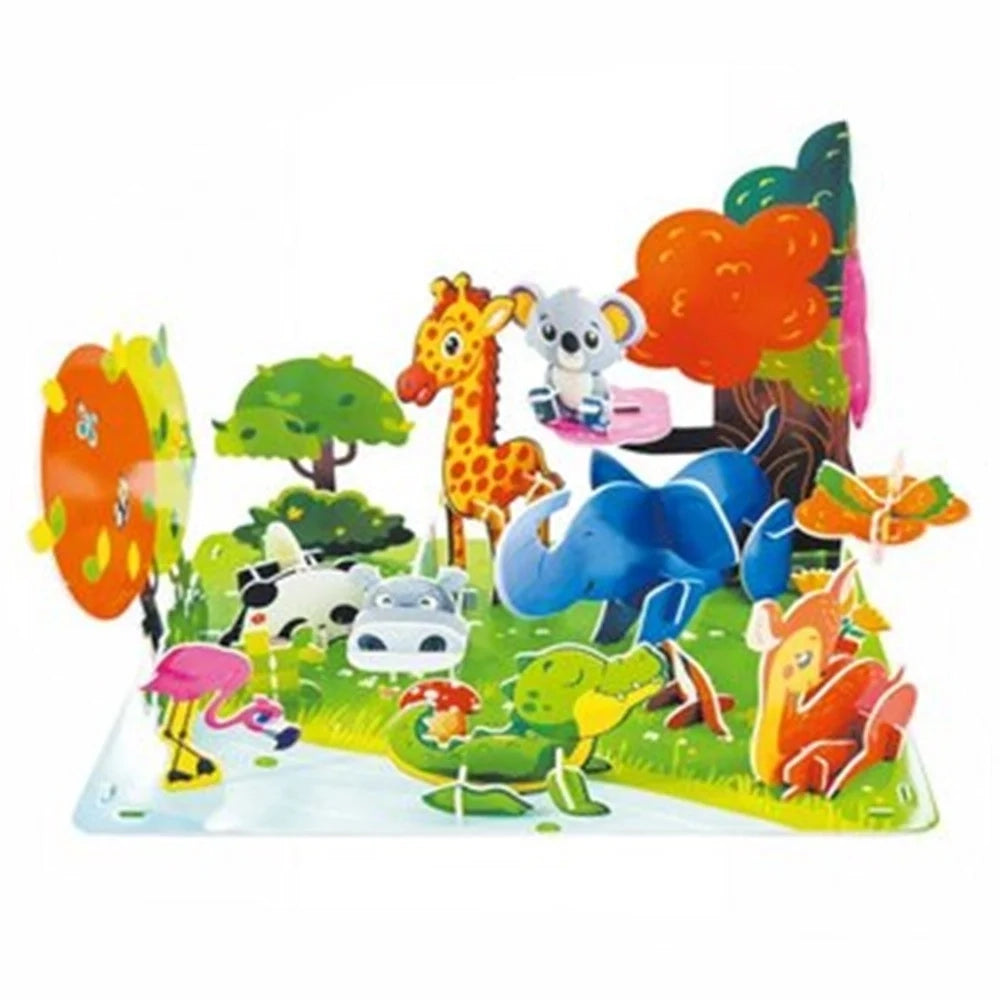 Trade Shop - Kit Puzzle 3d Foresta Paradiso Animali In Miniatura Per Bambini Costruzione Fai Da Te 32407 -