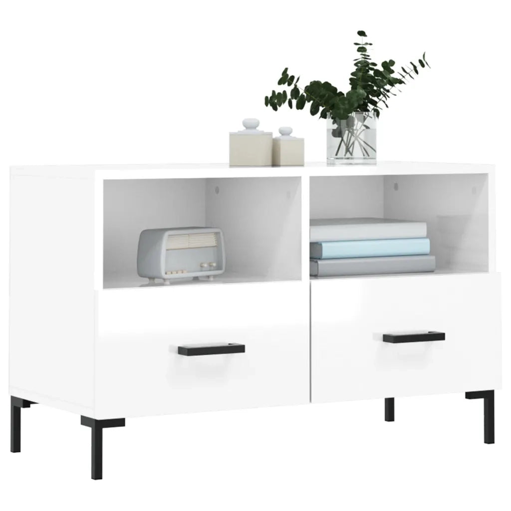 Mobile TV | Armadietto TV | Mobile Porta TV Bianco Lucido 80x36x50 cm in Legno Multistrato