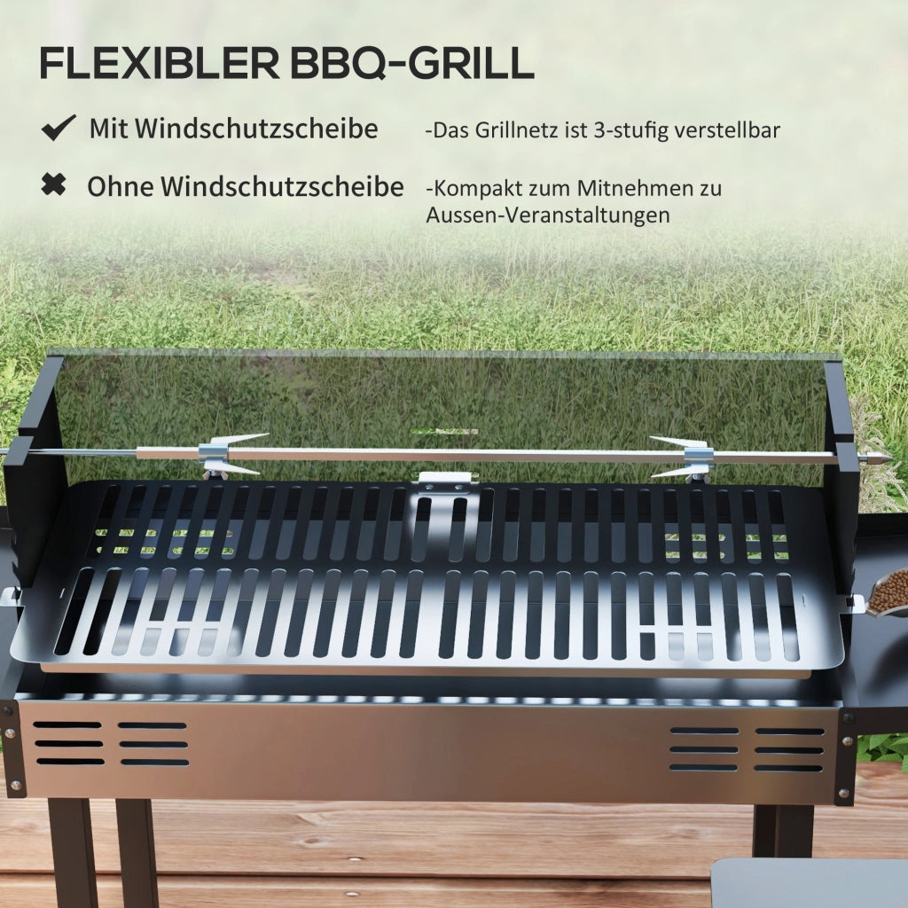 Barbecue a Carbone con Spiedo Rotante ¨C Xylo ¨C Griglia Regolabile 118x32x90cm Nero