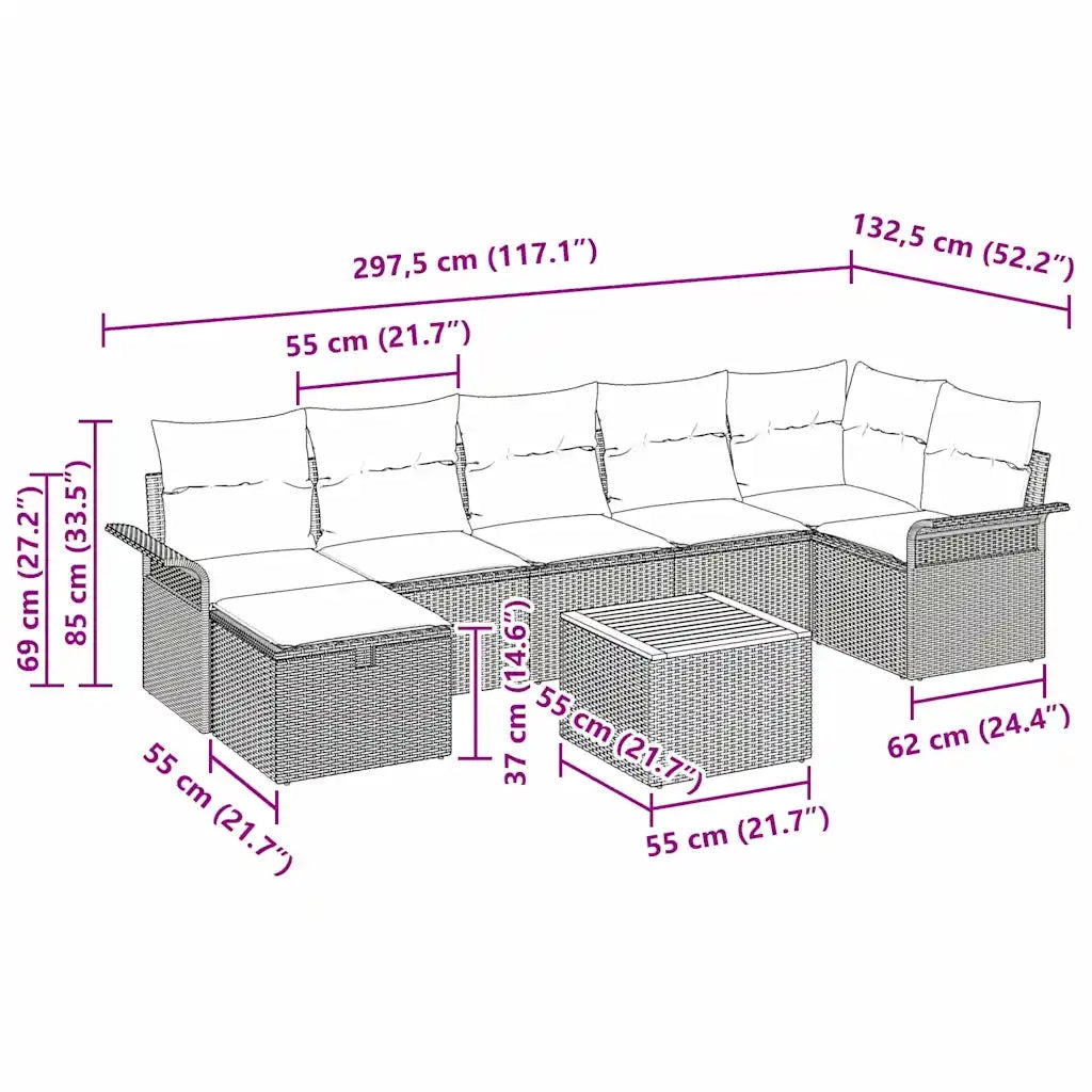 Set Divano da Giardino con cuscino 8 pcs Beige polyrattan
