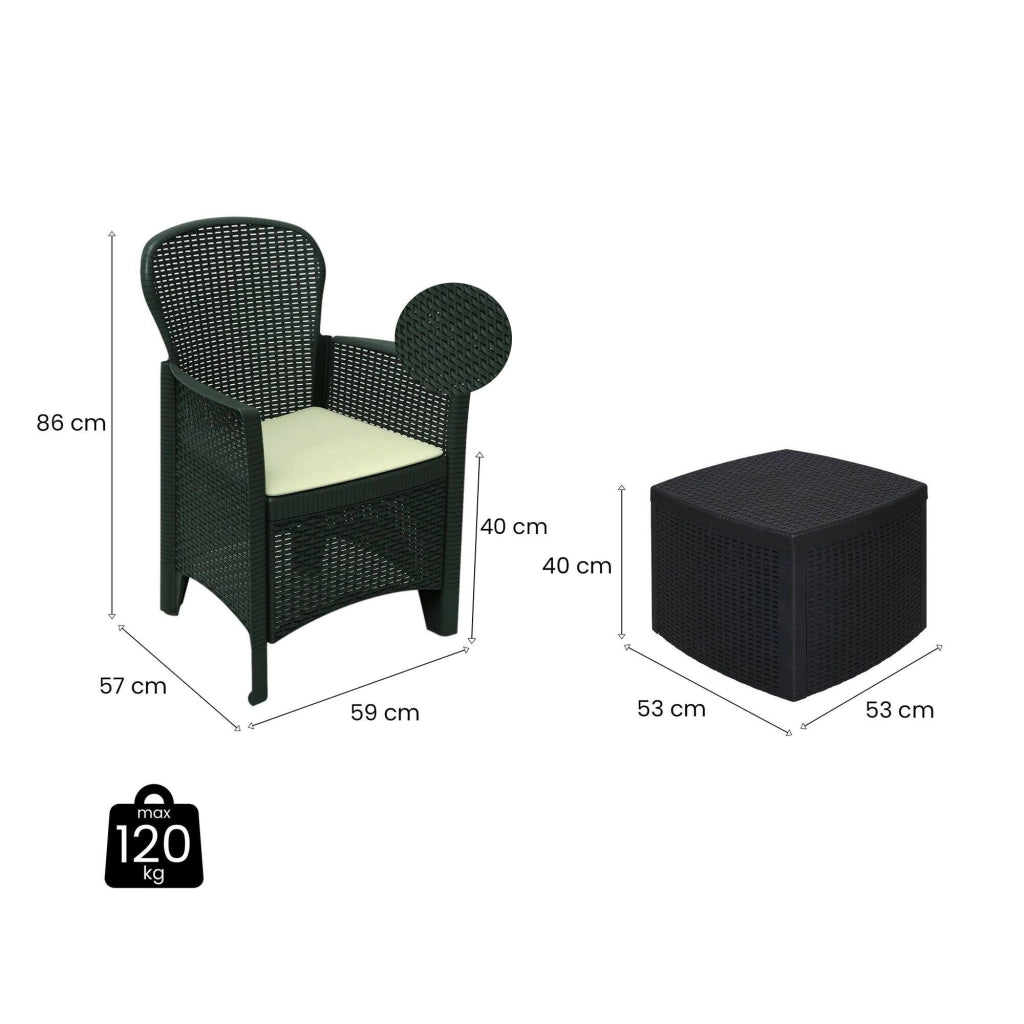 Salottino Outdoor Anny, set Salotto da Esterno 2 Posti Made in Italy, Nero Antracite