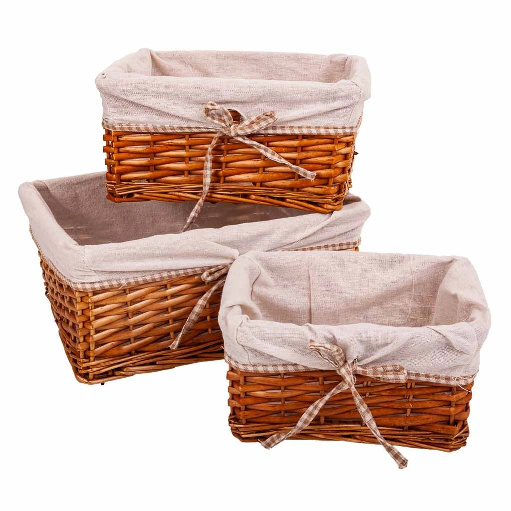 Set di 3 cestini in vimini foderati marroni