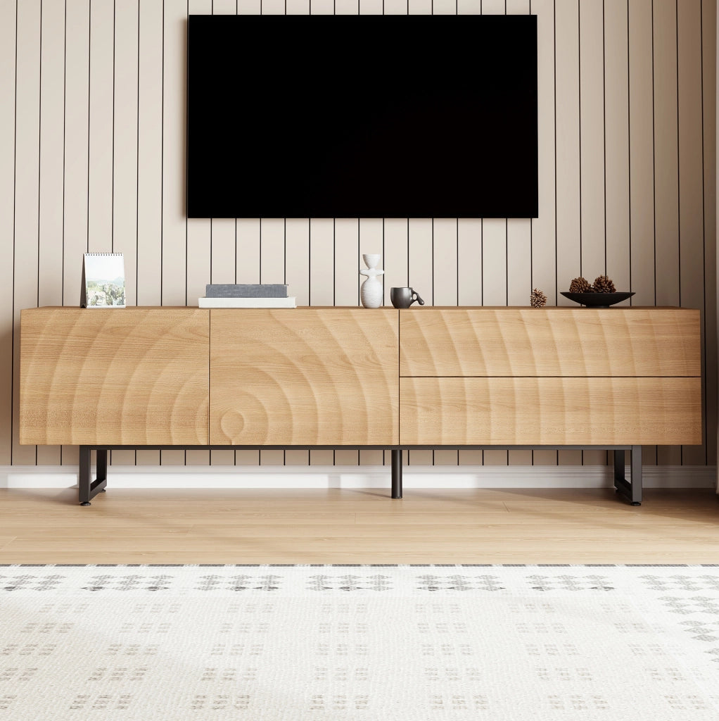 Mobile TV 180x38x51.5 cm con ante; 2 cassetti e passacavi in truciolato naturale