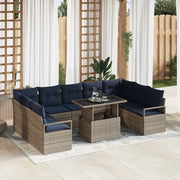 Set Divano da Giardino 10 pcs Grigio e Blu Navy Poly Rattan 3348891