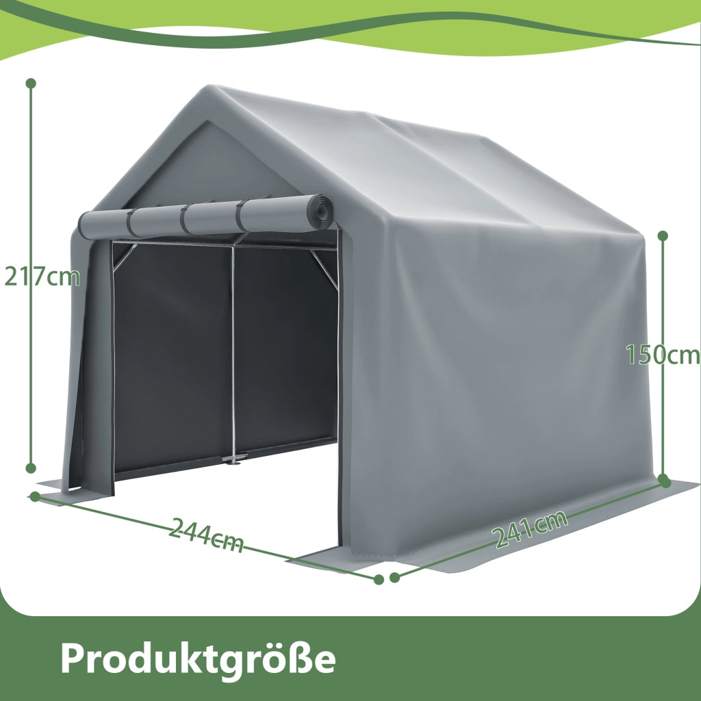 Capanno da giardino 244x241x217cm garage per biciclette deposito utensili tenda robusta impermeabile colore grigio scuro per giardino e esterni
