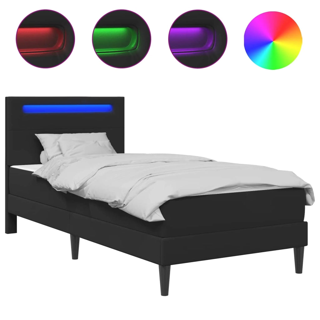 Struttura del letto con strisce LED-Giroletto con luci Nero 90 x 200 cm Similpelle 798260