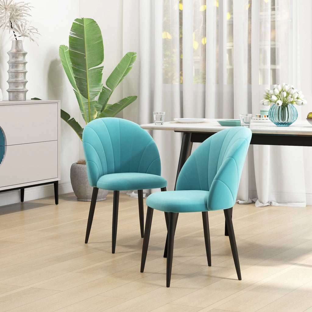 Set 2 Sedie da Pranzo Imbottite ¨C Xylo ¨C Metallo Tessuto Effetto Velluto Verde Chiaro 52x54x79cm