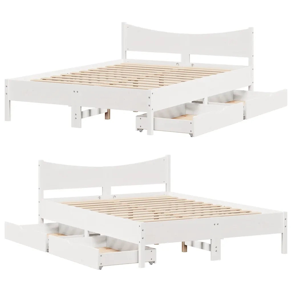 Giroletto con Cassetti-Struttura Letto con contenitore Bianco 120x200 cm Legno Massello di Pino 719258