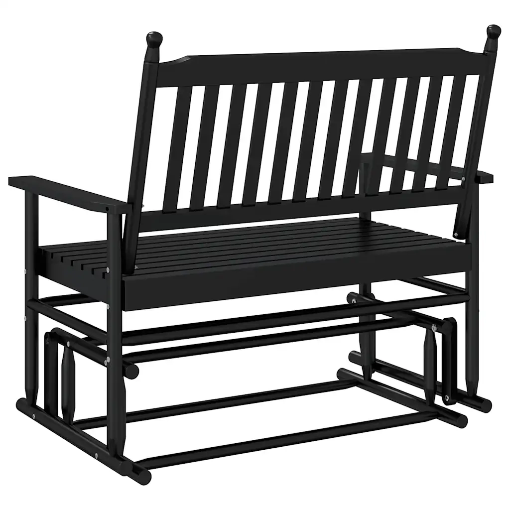 Panca a Dondolo-Sgabello-Panca da esterno Nera 118x70x104,5cm in Legno Massello di Pioppo
